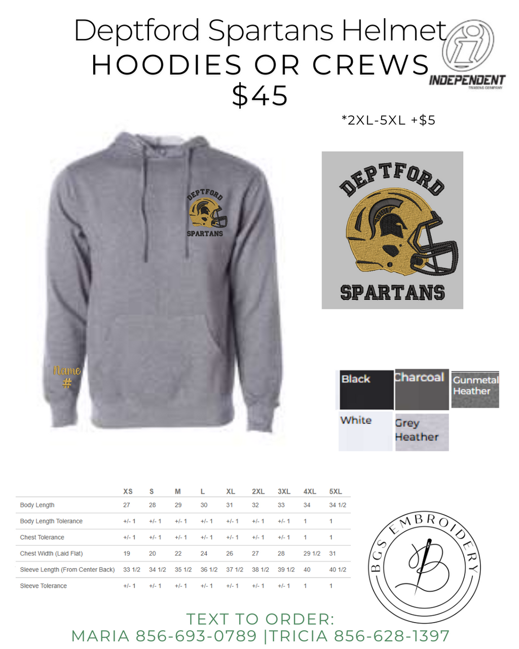 Deptford Spartans Football Helmet Hoodie or Crew